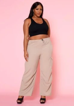 Plus Size Cargo Hem Straight Leg Pants