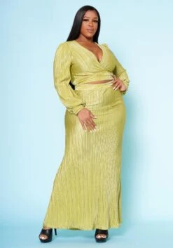 Plus Size Metallic Pleated Two Piece Set -FemiLook Sales Store 2022510 001 2