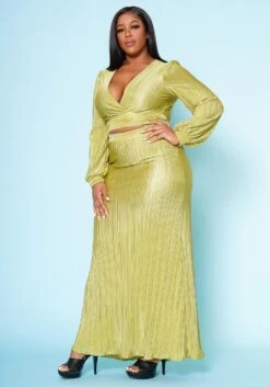 Plus Size Metallic Pleated Two Piece Set -FemiLook Sales Store 2022510 001 3