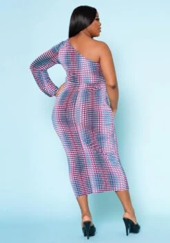 Plus Size Multi Dotted Print One Sleeve Midi Dress -FemiLook Sales Store 2022515 001 4