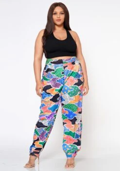 Plus Size Abstract Pattern Ankle Cuffed Pants -FemiLook Sales Store 2022538 001 2