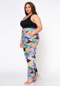 Plus Size Abstract Pattern Ankle Cuffed Pants -FemiLook Sales Store 2022538 001 3