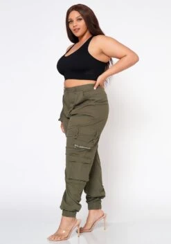 Plus Size Ankle Cuffed Utility Cargo Pants -FemiLook Sales Store 2022559 001 2