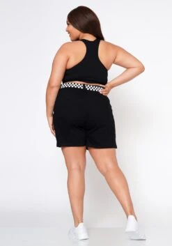 Plus Size Checkered Belt Utility Cargo Shorts -FemiLook Sales Store 2022560 001 3