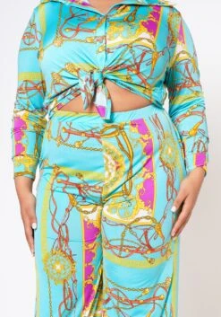 Plus Size Brocade Print Collar Top & Flare Pants Set -FemiLook Sales Store 2022562 001 5