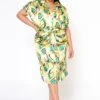 Plus Size Abstract Pattern Button Front Midi Dress