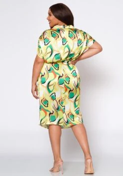 Plus Size Abstract Pattern Button Front Midi Dress -FemiLook Sales Store 2022577 001 3