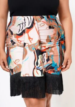 Plus Size High Waist Multi Print Fringe Hem Skirt -FemiLook Sales Store 2022586 001 4
