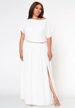 Plus Size Sincere Crop Blouse & Flare Maxi Skirt Set