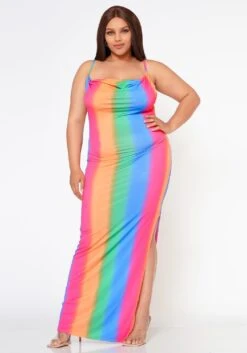 Plus Size Colorful Aura Cowl Neck Maxi Dress -FemiLook Sales Store 2022596 001 2