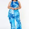 Plus Size Tie Dye Racerback Top & Ruffle Trim Pants Set -FemiLook Sales Store 2022620 001 2