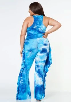 Plus Size Tie Dye Racerback Top & Ruffle Trim Pants Set -FemiLook Sales Store 2022620 001 4