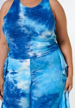 Plus Size Tie Dye Racerback Top & Ruffle Trim Pants Set -FemiLook Sales Store 2022620 001 5
