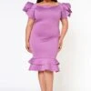 Plus Size Ruffle Flower Shoulder Midi Dress -FemiLook Sales Store 2022638 004 1