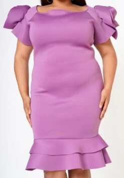 Plus Size Ruffle Flower Shoulder Midi Dress -FemiLook Sales Store 2022638 004 5