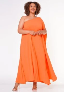 Plus Size One Shoulder Maxi Flare Dress