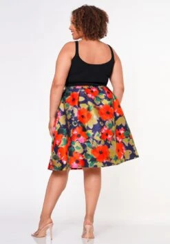 Plus Size Floral High Waist Flare Midi Skirt -FemiLook Sales Store 2022652 001 5
