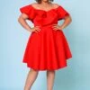 Plus Size Off Shoulder Ruffle Hem Dress