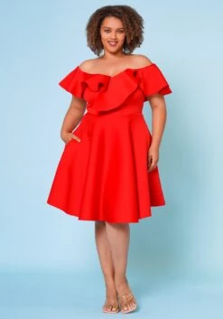 Plus Size Off Shoulder Ruffle Hem Dress -FemiLook Sales Store 2022662 002 2