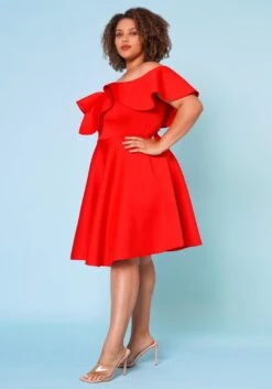 Plus Size Off Shoulder Ruffle Hem Dress -FemiLook Sales Store 2022662 002 3
