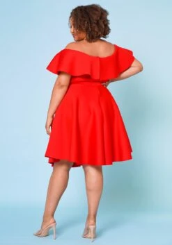 Plus Size Off Shoulder Ruffle Hem Dress -FemiLook Sales Store 2022662 002 4