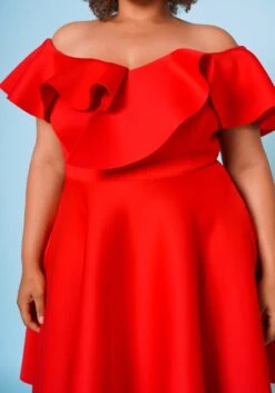 Plus Size Off Shoulder Ruffle Hem Dress -FemiLook Sales Store 2022662 002 5
