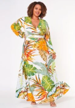 Plus Size Summer Leaf Two Piece Set