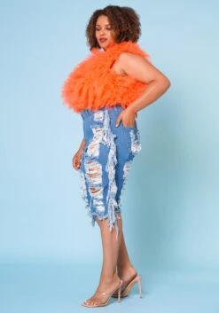 Plus Size Distressed High Waist Biker Shorts -FemiLook Sales Store 2022669 001 3