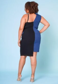 Plus Size Denim Combo Asymmetric Mini Dress -FemiLook Sales Store 2022677 001 4