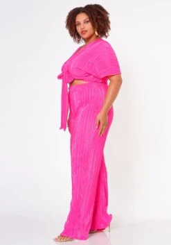 Plus Size Pleated Crop Top & Pants Set -FemiLook Sales Store 2022699 001 3