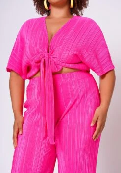 Plus Size Pleated Crop Top & Pants Set -FemiLook Sales Store 2022699 001 5